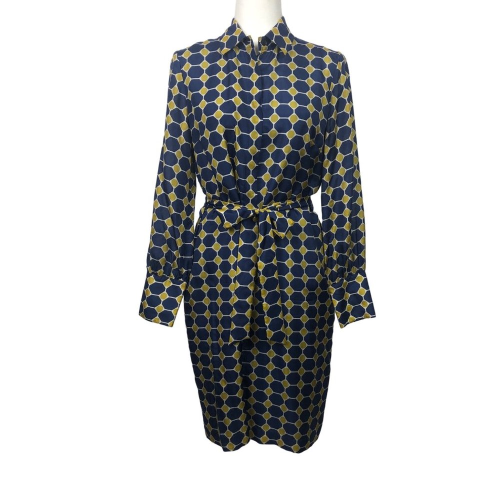 Brooks Brothers Silk Navy and Gold Geometric Dress